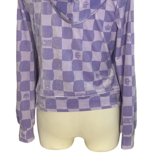 Juicy Couture Y2K Purple Squares Logo Velour Hooded Zip Hoodie Jacket Sz M - Picture 7 of 11